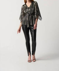 Joseph Ribkoff - Metallic Belted V-neck Pullover