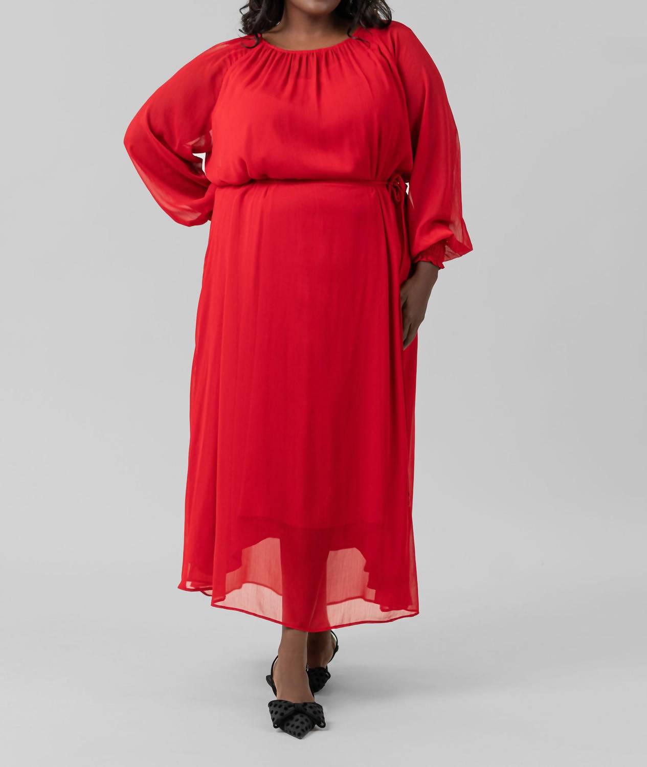 Mat Fashion - Long Sleeve Georgette Dress - Plus