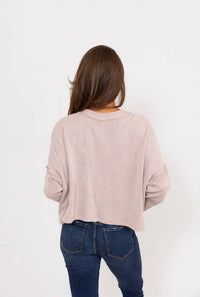 Karlie - Ribbed V-neck Center Seam Cozy Sweatshirt Top
