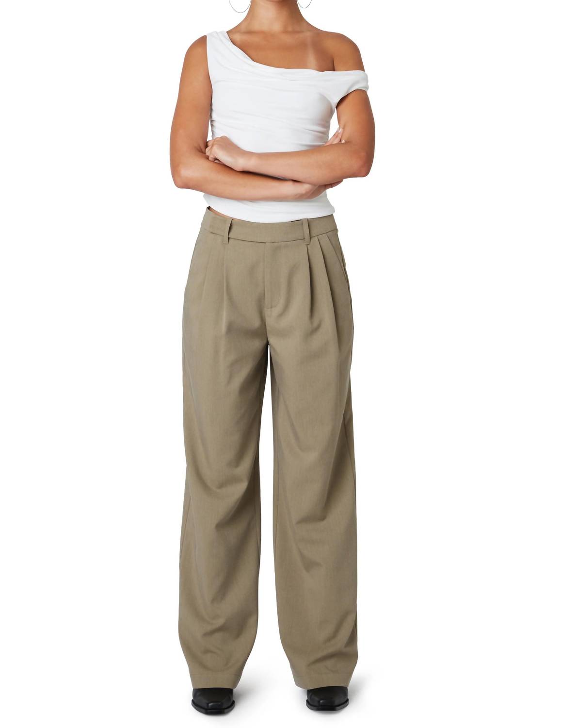NIA Kara Mid-Rise Trouser in olive grey - women's pants - alternate view