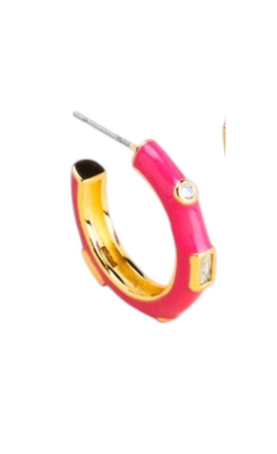 ZENZII Women's Small Enamel Crystal Earrings in hot pink - women's jewelry - detail view