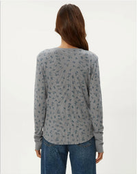 Michael Stars Regan Floral Thermal Henley Tee in sterling - women's long sleeve top - detail view