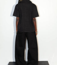 knotWTR Crystal Denim Short Sleeve Shirt in black - women's shirt - detail view