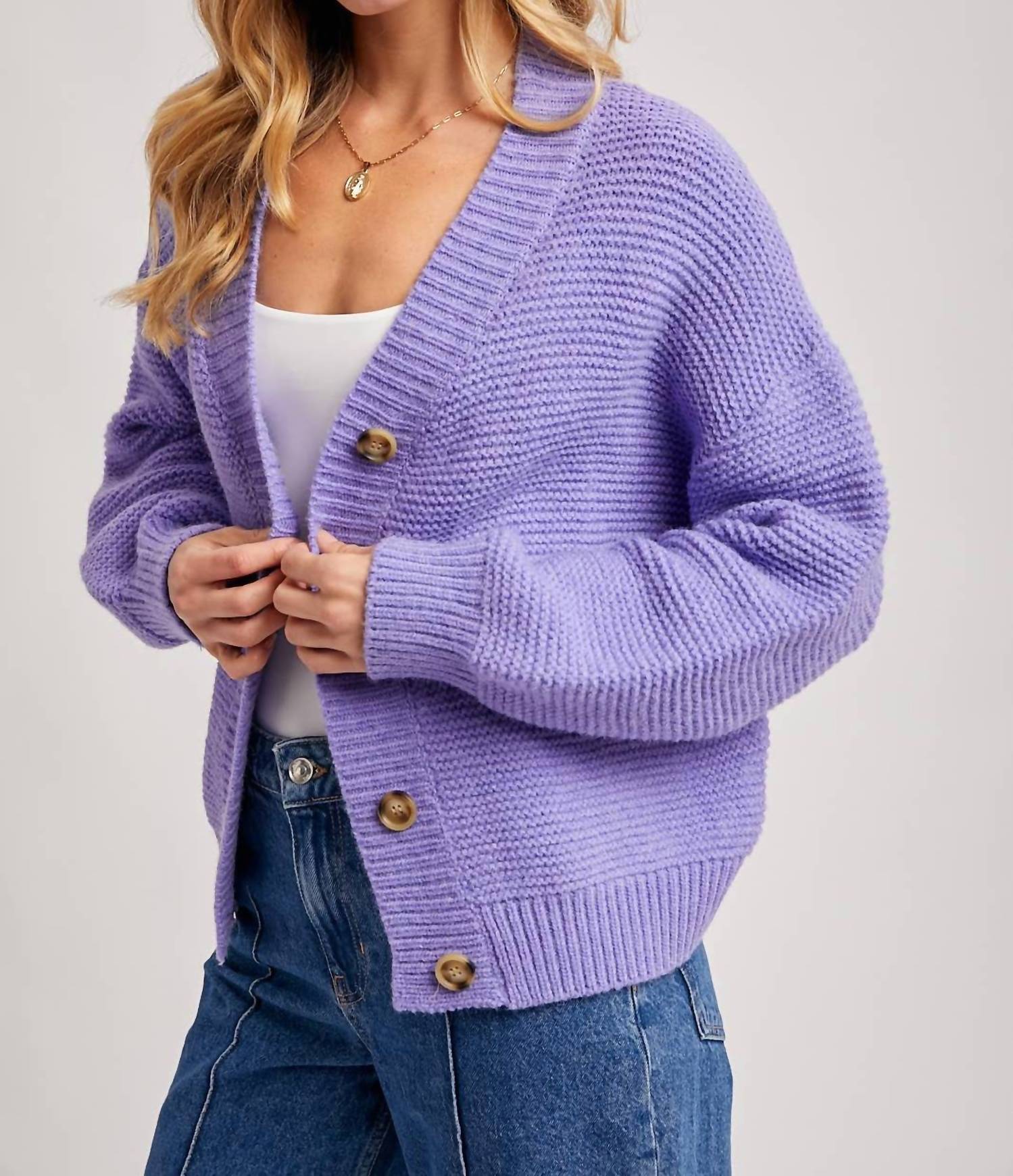 BluIvy Button Up Short Cardigan in very peri 1 - women's cardigan - view 6