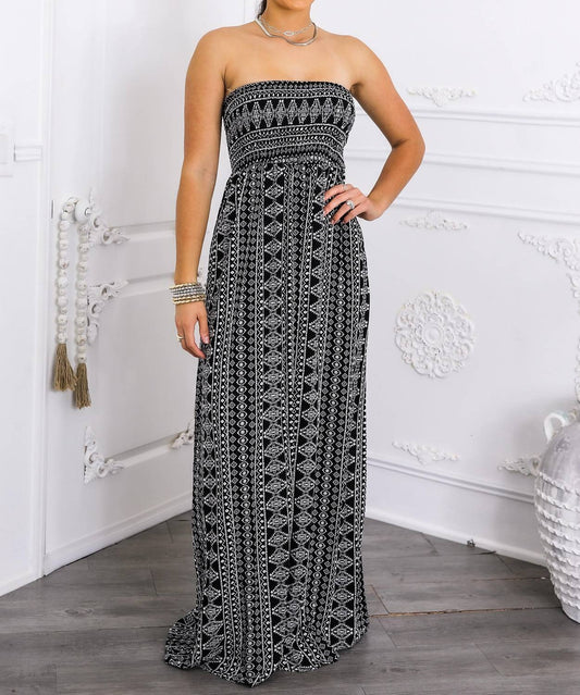 Surelymine - Strapless Tribal Print Maxi Dress