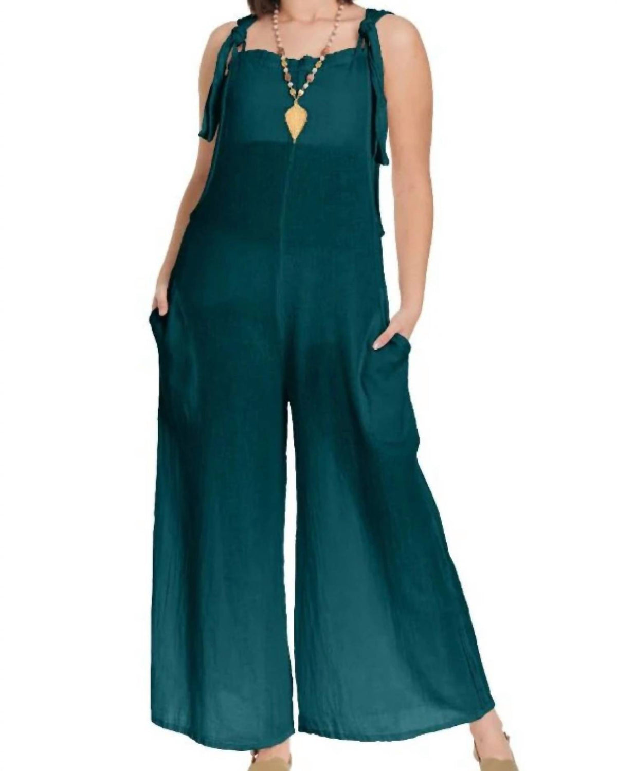 Oh My Gauze! Sabina Cotton Romper in pine - women's pants - detail view