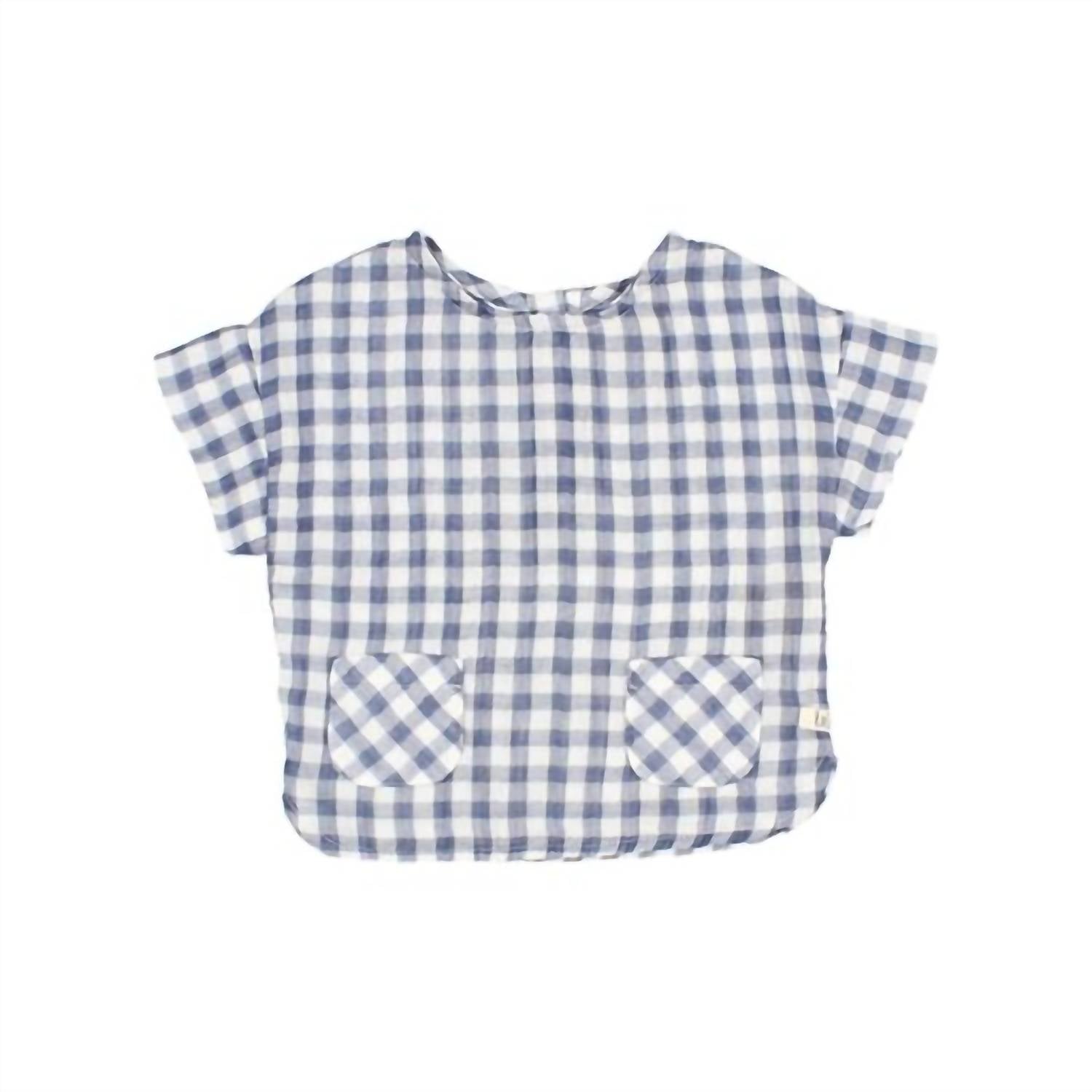 Búho Gingham Short Sleeve Shirt in blue stone - kids' t-shirt - view 4