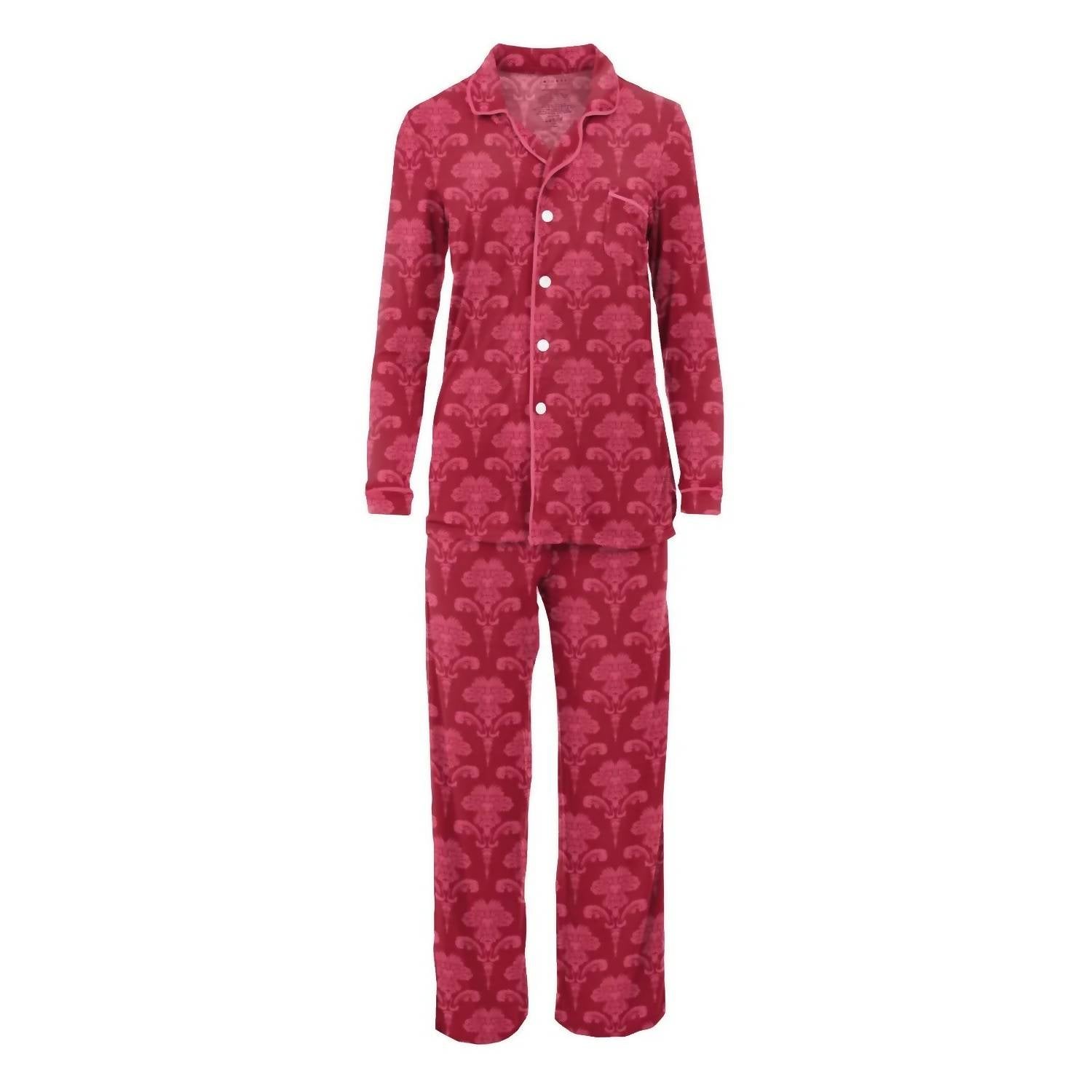 Kickee - Women's Print Long Sleeve Collared Pajama Set