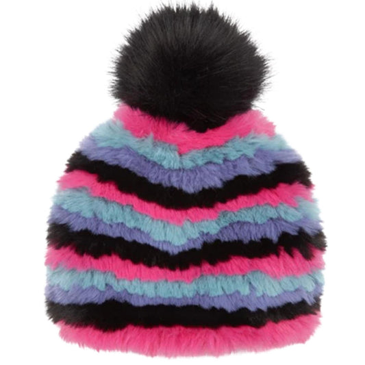 Jocelyn - WOMEN'S SNOW STRIPED FAUX FUR FULLY KNITTED HAT