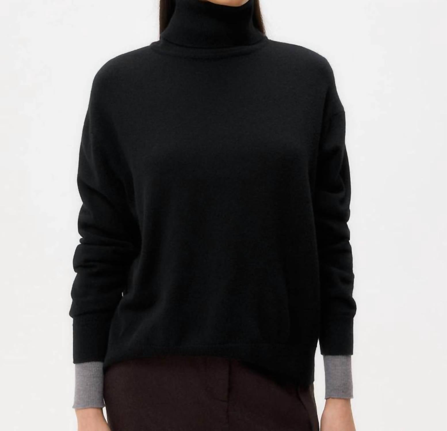 TWP Women's Easy T Neck Sweater in black - women's sweater