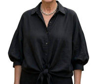 Made in Italy Soft Knot Linen Shirt in italy soft knot linen shirt in black - women's shirt