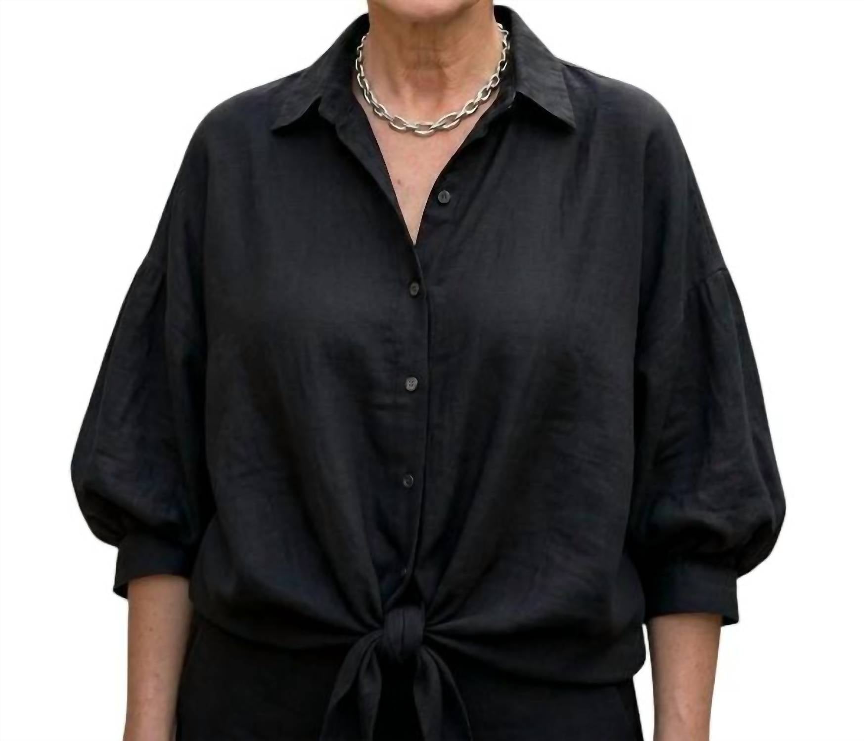 Made in Italy Soft Knot Linen Shirt in italy soft knot linen shirt in black - women's shirt