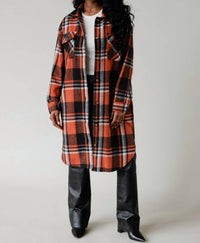 Panache Apparel Selina Long Flannel Shirt in rust multicolor - women's shirt