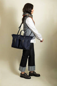Zilla Canvas Cross Body Bag in blue with blue leather - women's bag - detail view