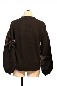 JESSIE LIU Women's 3D Flower Applique Sweater in black - women's sweater - detail view