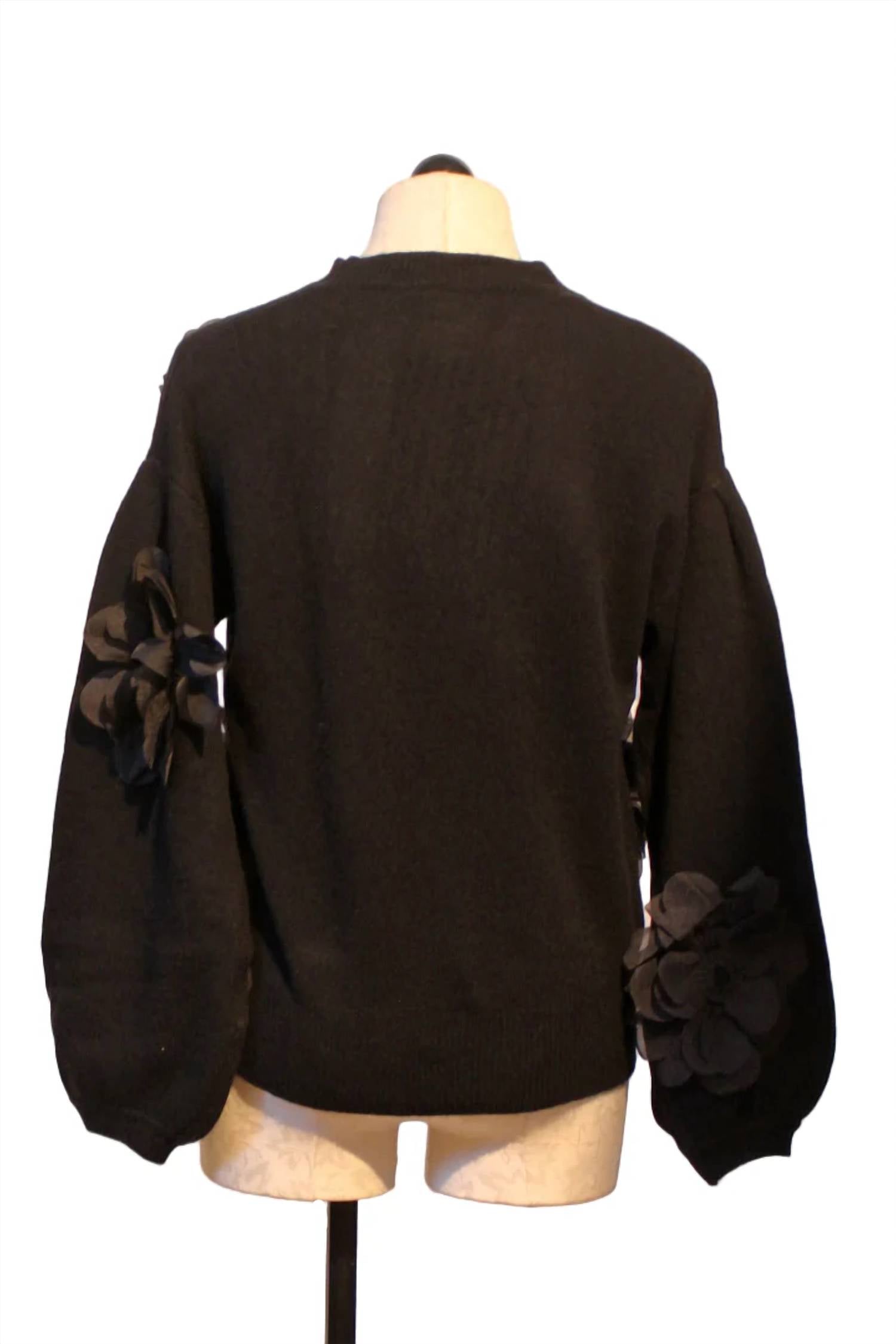 JESSIE LIU Women's 3D Flower Applique Sweater in black - women's sweater - detail view