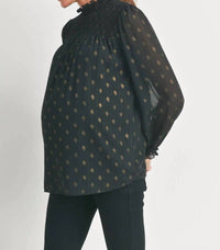 Hello Miz - Smocked Mock Neck Polka Dot Maternity Top