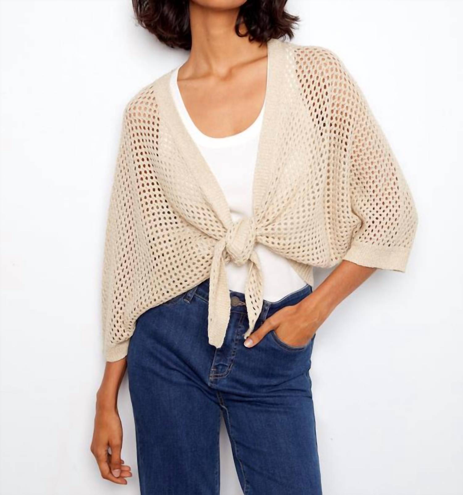 Charlie B - Crochet Lurex Tie-front Bolero