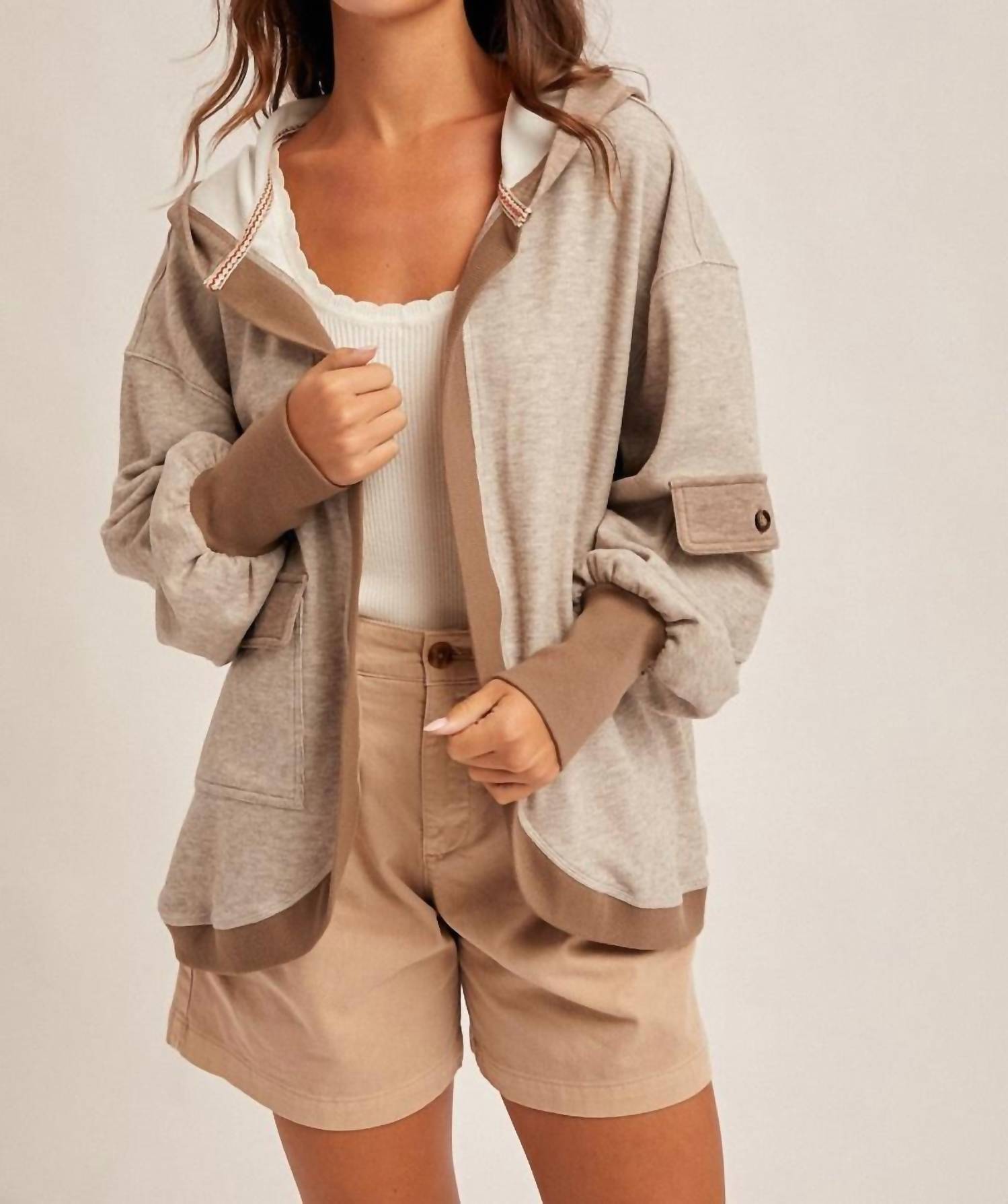 Hem & Thread Cozy Cargo Cardigan in mocha - women's cardigan