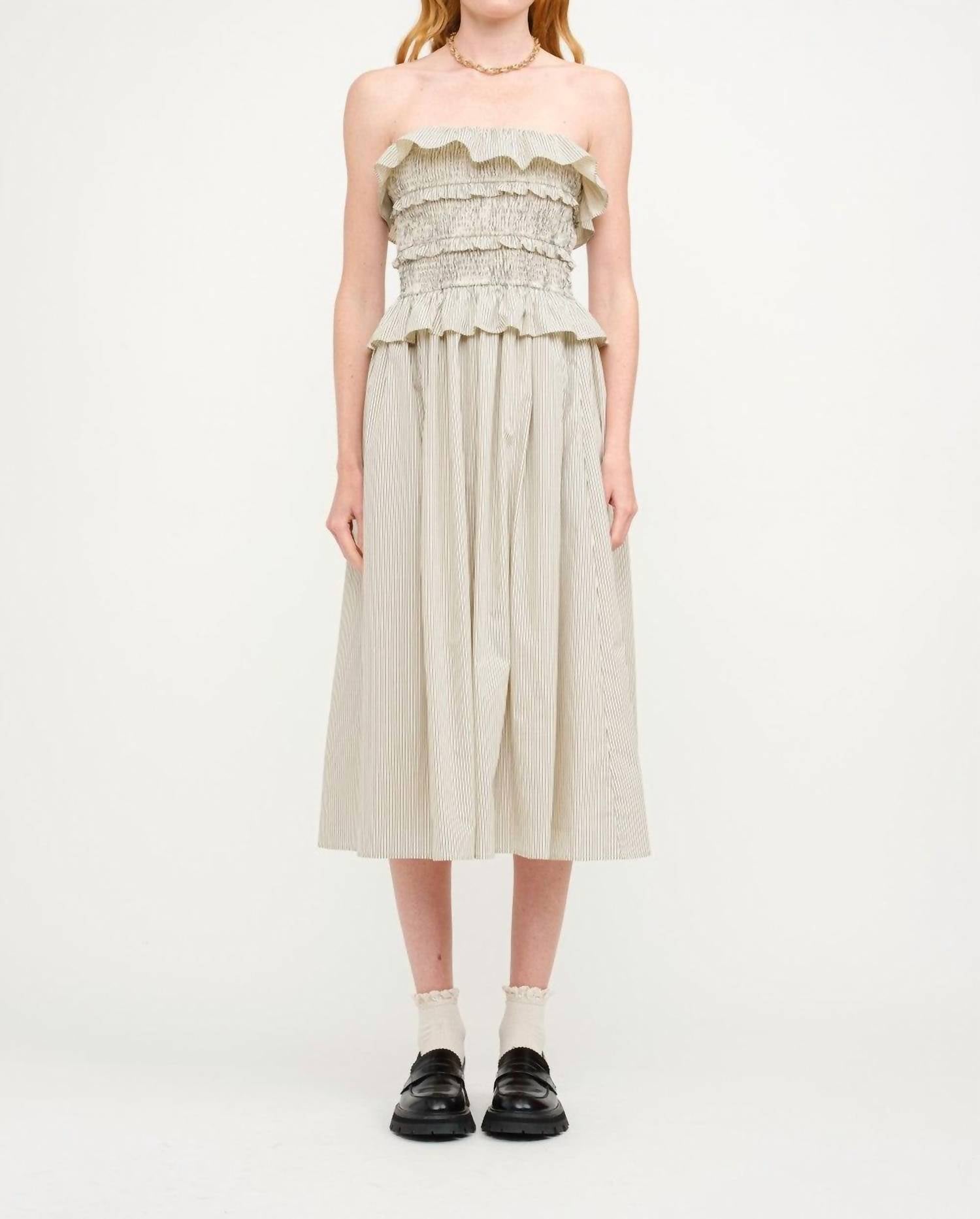 Sofie The Label - Flynn Pinstriped Smoked Midi Dress