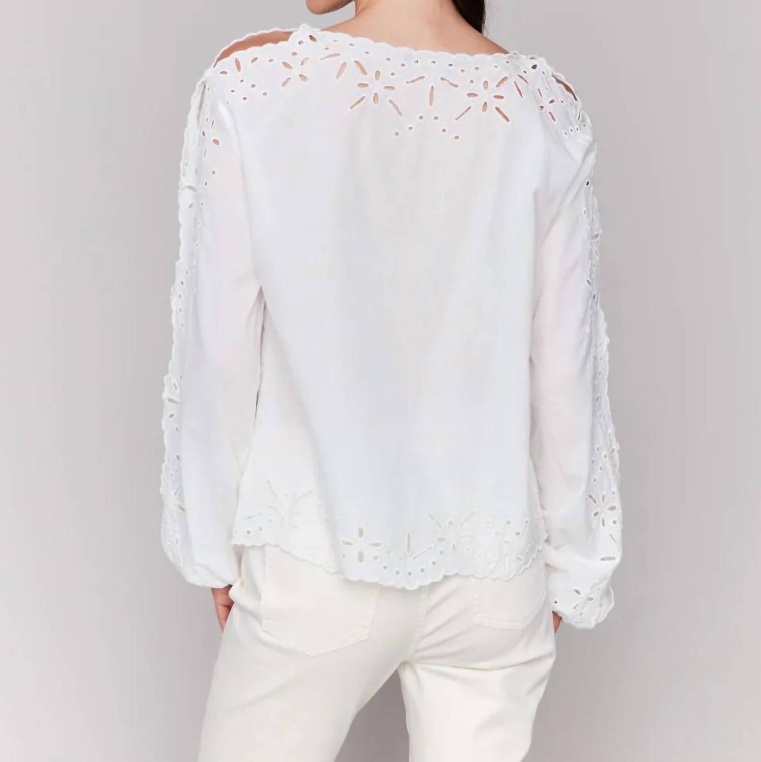 Charlie B - Long Sleeve Eyelet Top