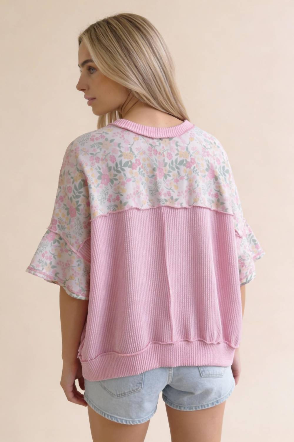 Haptics - Oversized Flutter Sleeve Floral Pullover