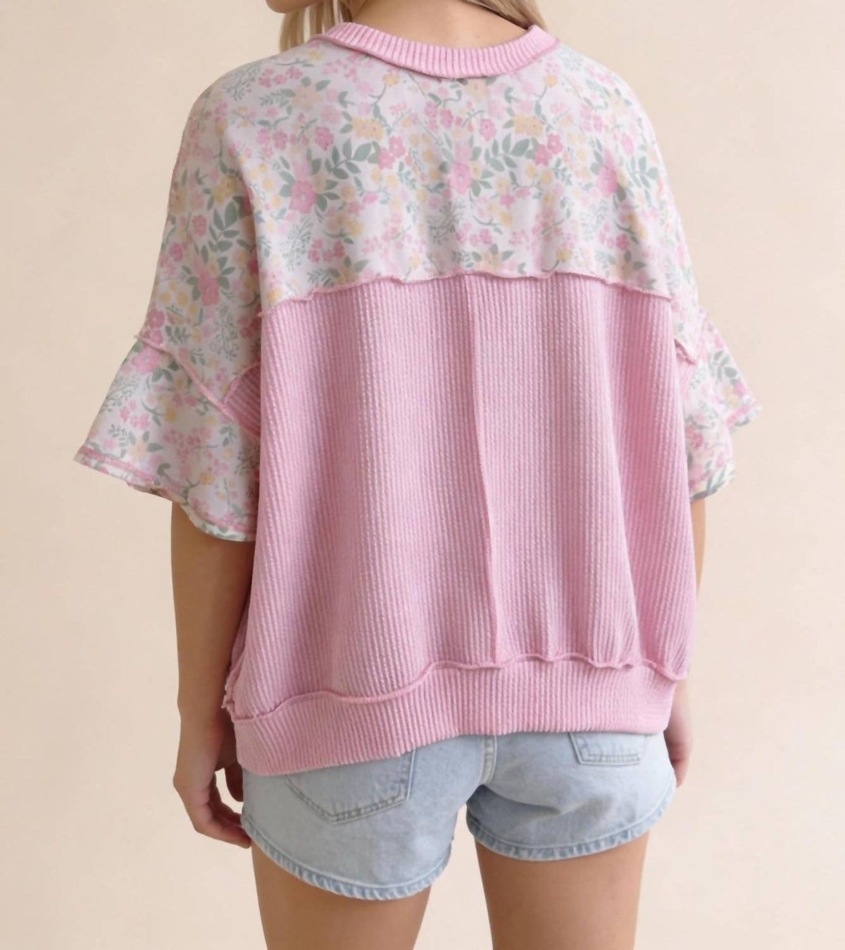 Haptics - Oversized Flutter Sleeve Floral Pullover