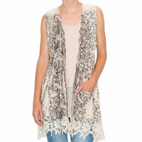 Origami Women's Leopard Print Duster Vest in grey ivory - women's cardigan