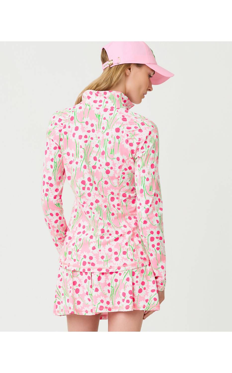 Lilly Pulitzer Justine Half Zip Pullover Sweatshirt in conch shell pink lil sunny daisies - women's top - alternate view