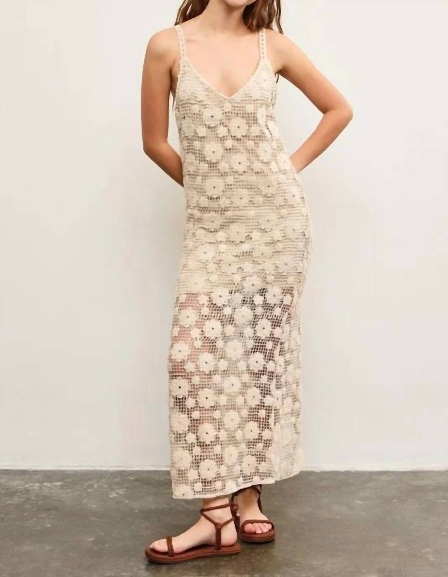Mustard Seed - Solid Crochet Floral Slit Midi Dress