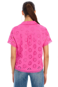 ALLISON NEW YORK Ivy Eyelet Top in hot pink - women's blouse - detail view