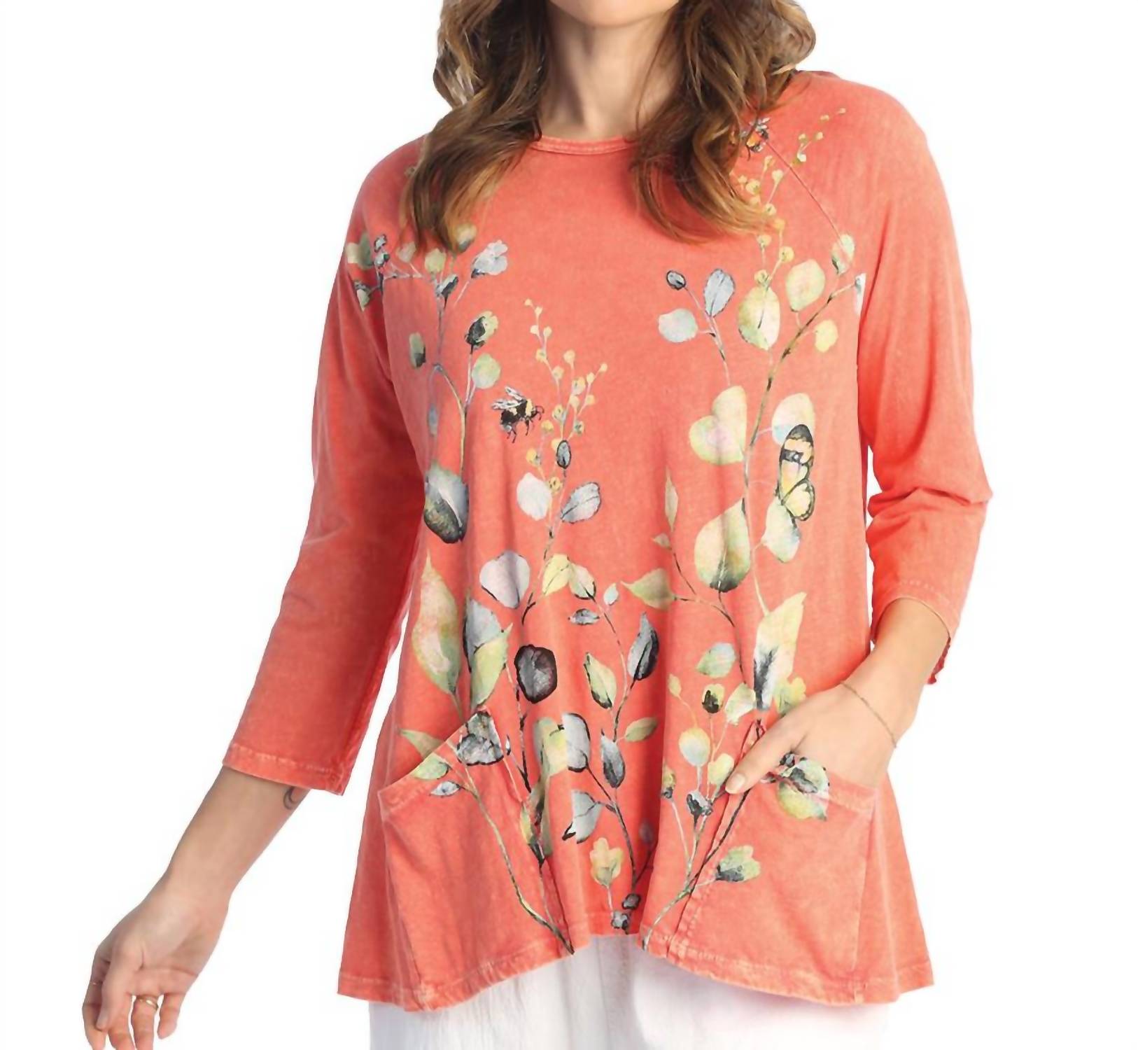 Jess & Jane - Kelly Mineral Washed Patch Pocket Cotton Top - Plus