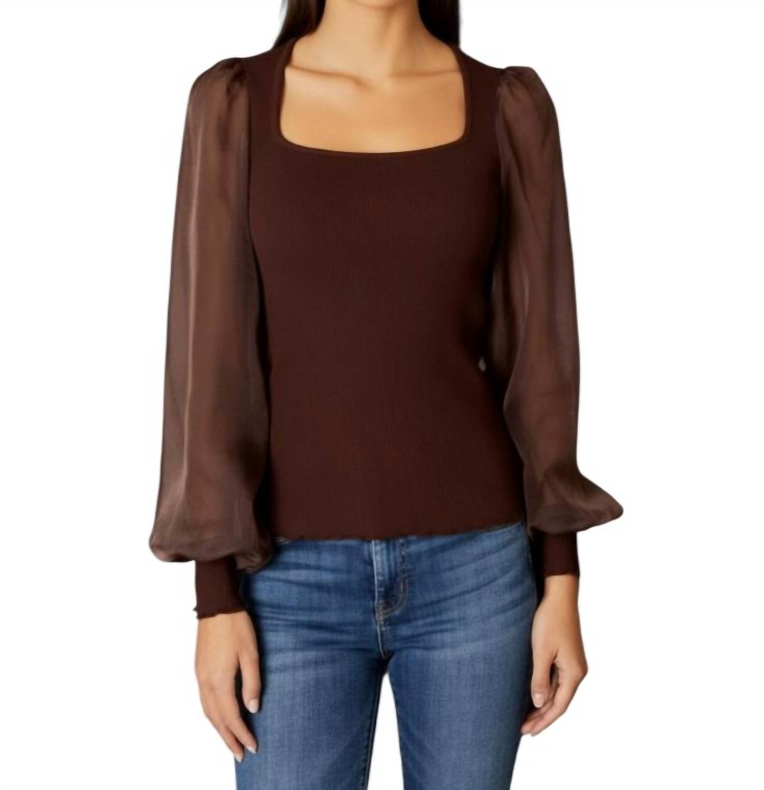 Design History - Ribbed Top With Sheer Sleeve