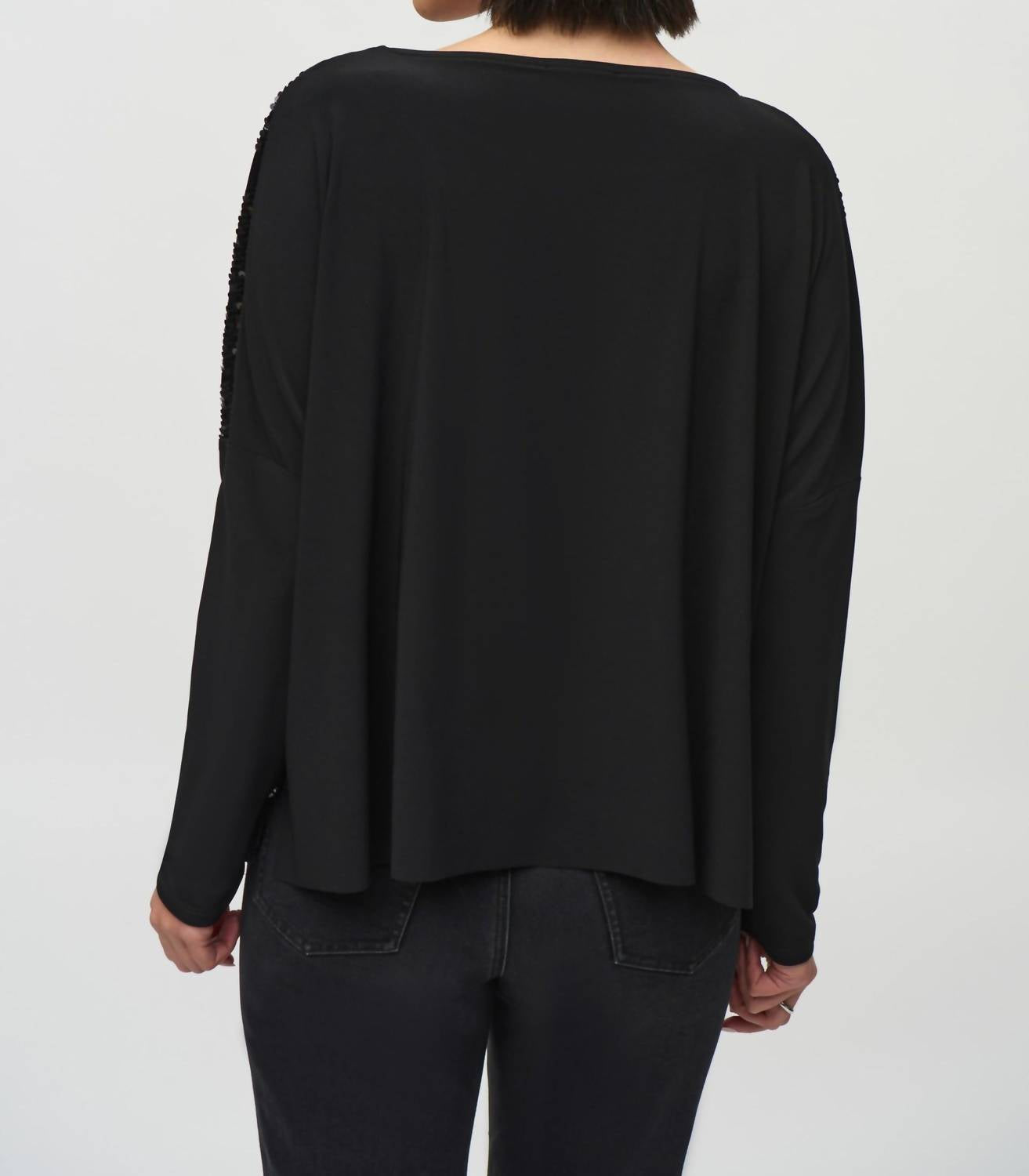 Joseph Ribkoff Sequin Velvet Boxy Top in black - women's long sleeve top - alternate view