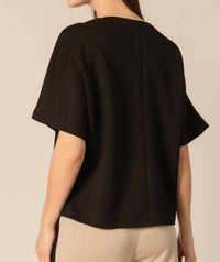P.CILL V Neck Short Sleeve Top in black - women's t-shirt - detail view