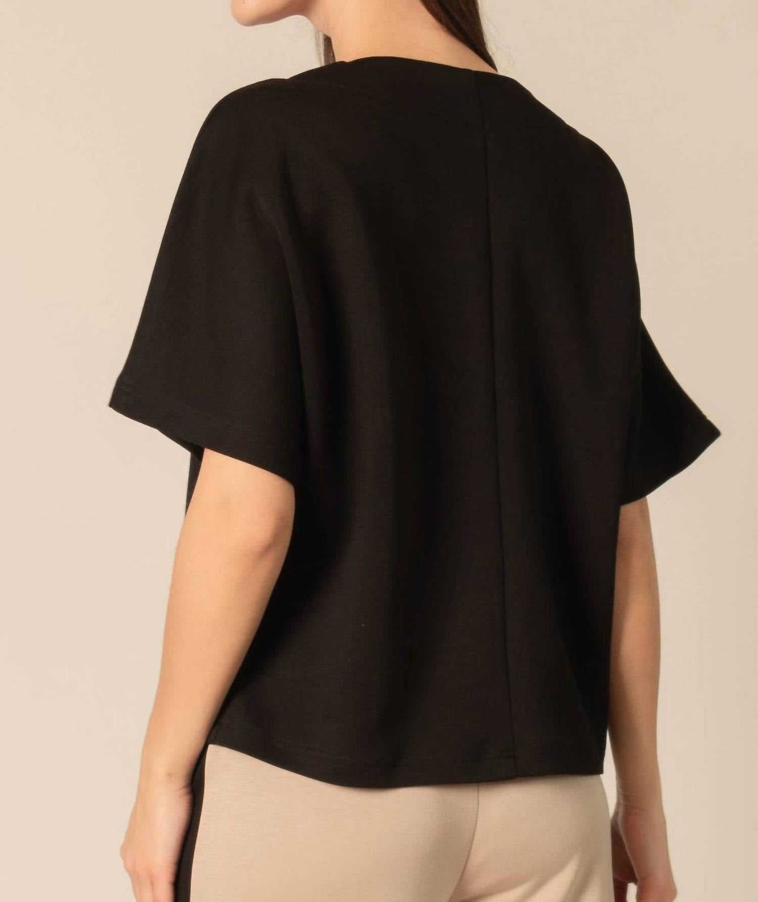 P.CILL V Neck Short Sleeve Top in black - women's t-shirt - detail view