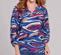 Multiples - 3/4 Raglan Lantern Sleeve Band Collar Top