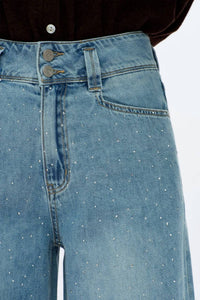 Bayeas - Super High Rise Rhinestone Wide Leg Jeans