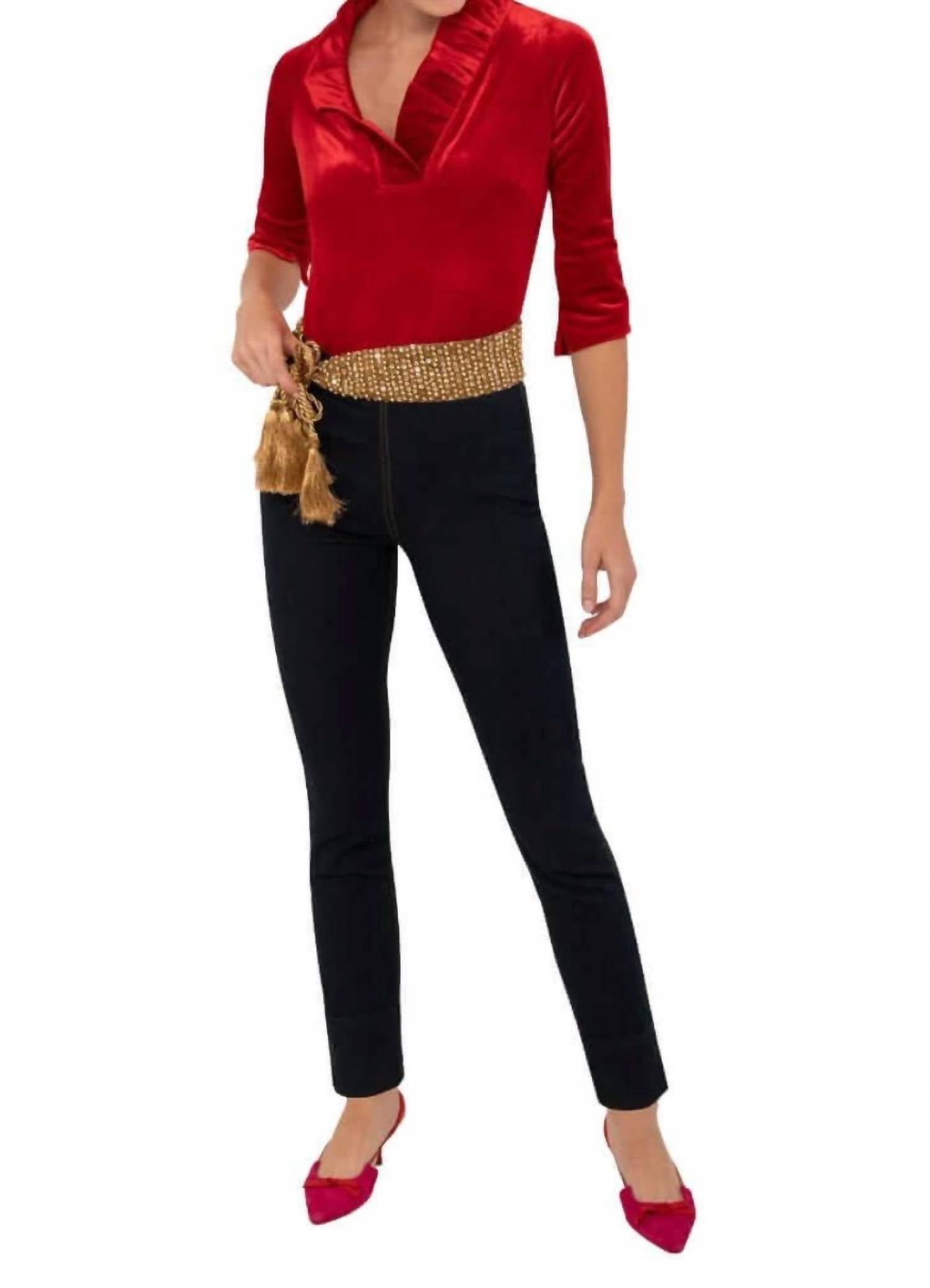 Gretchen Scott - Stand Up Ruffle Neck Velvet Top