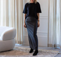 House of Dagmar Pencil Maxi Skirt in grey pinstripe - women's skirt - detail view