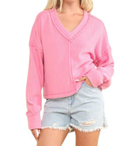 Very J - Vneck Raw Hem Cozy Sweater