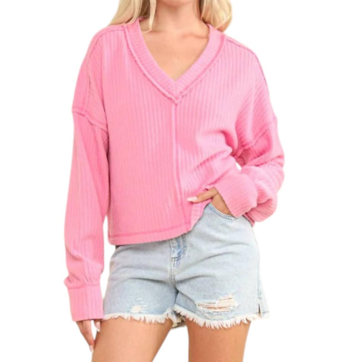 Very J - Vneck Raw Hem Cozy Sweater