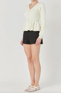 English Factory Peplum Knit Long Sleeve Vest in cream - women's sweater - detail view