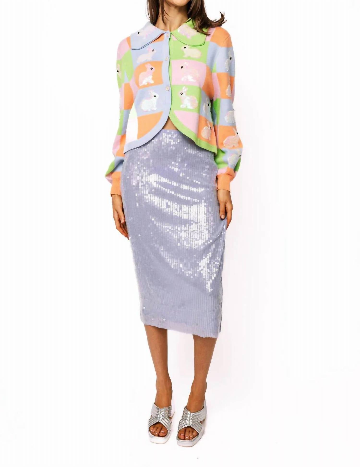 Queen Of Sparkles - Pastel Colorblock Easter Bunny Button Up Collar Cardigan