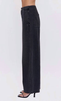 PISTOLA Women's Lottie High Rise Relaxed Bowed Leg Pants in black - women's jeans - detail view