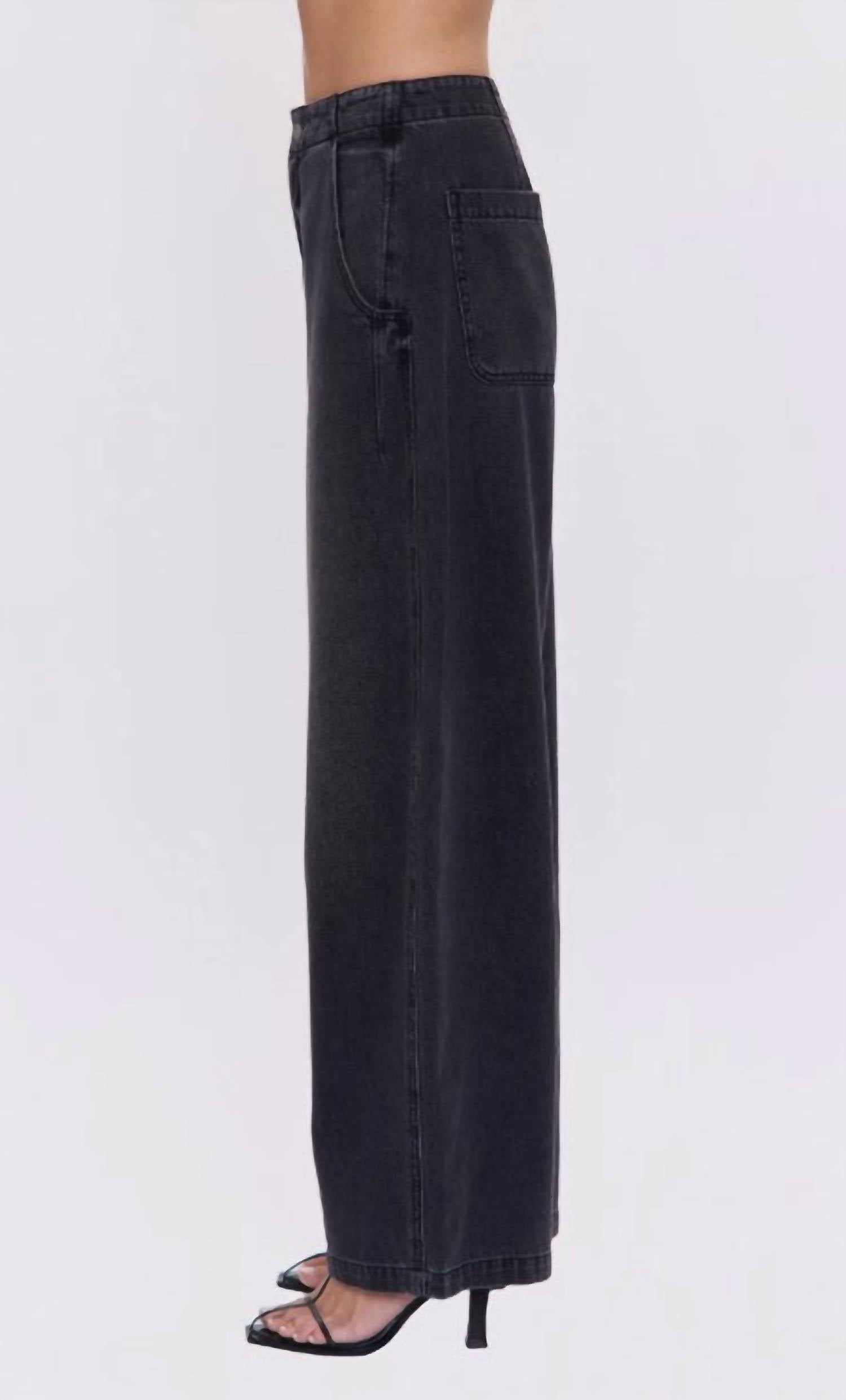 PISTOLA Women's Lottie High Rise Relaxed Bowed Leg Pants in black - women's jeans - detail view