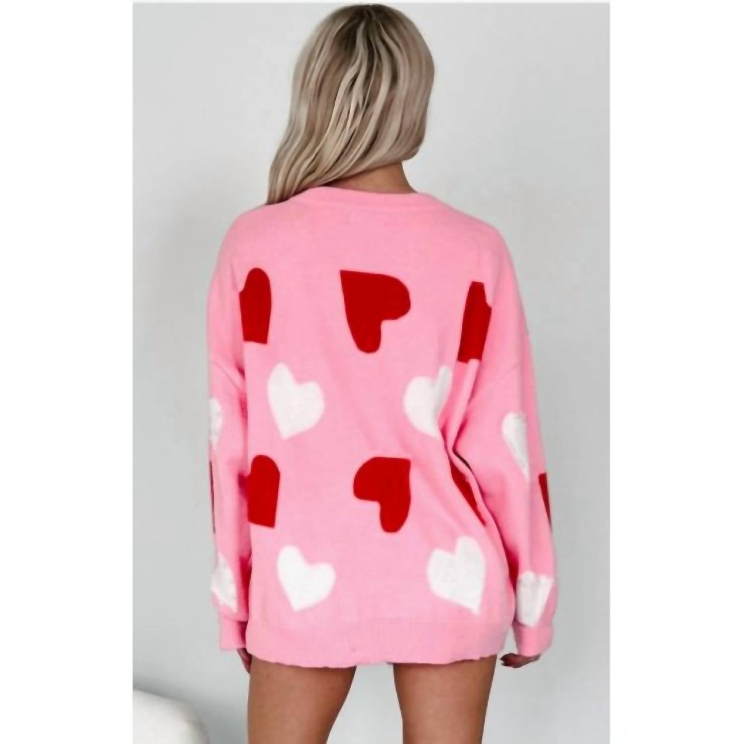 Aapparella - Oversized Heart Pearl Trim Sweater