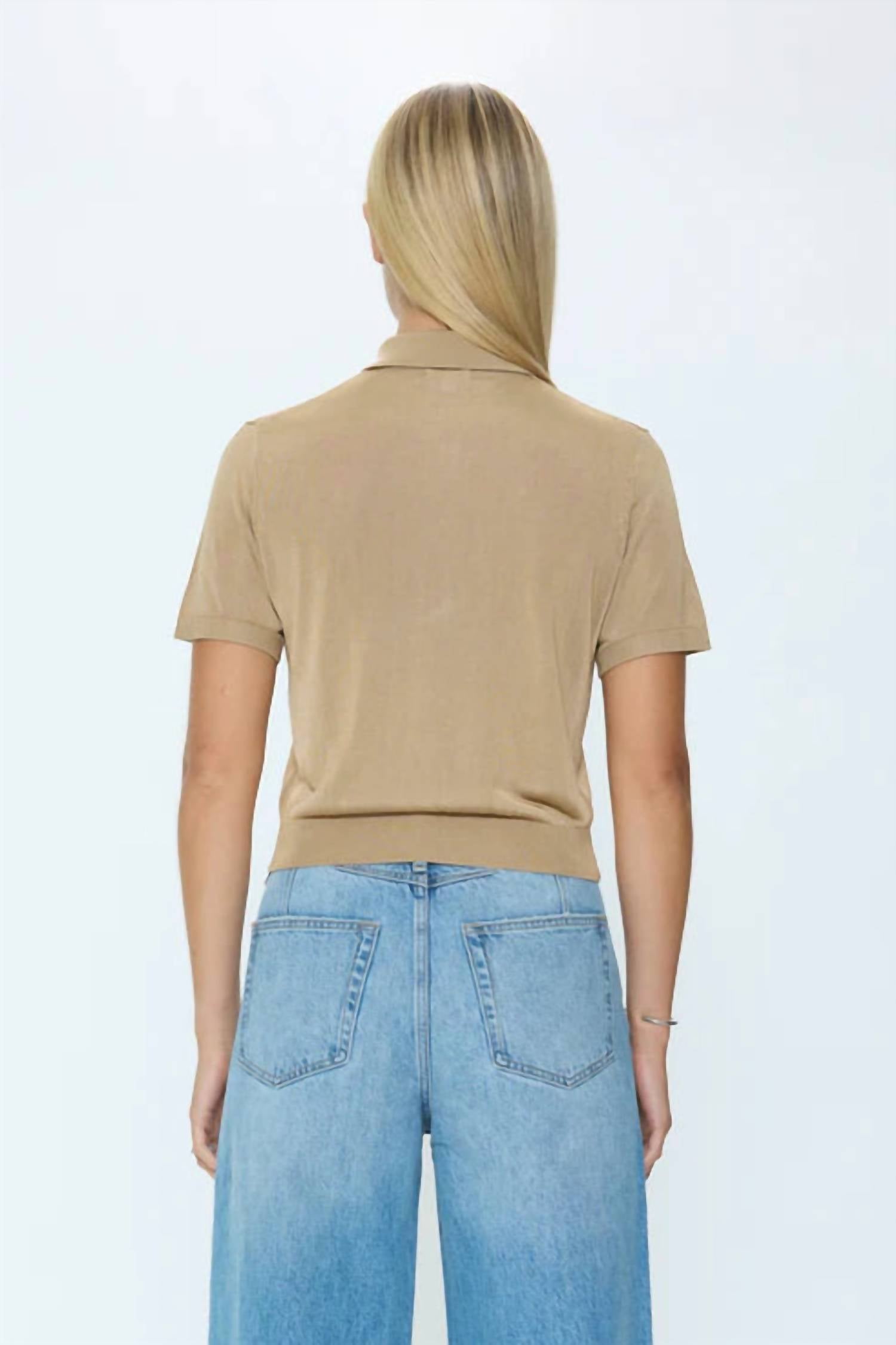 PISTOLA Lucca Short Sleeve Polo in wheat - men's t-shirt - detail view