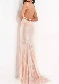 Jovani - Open Back Fitted Sequins Dress