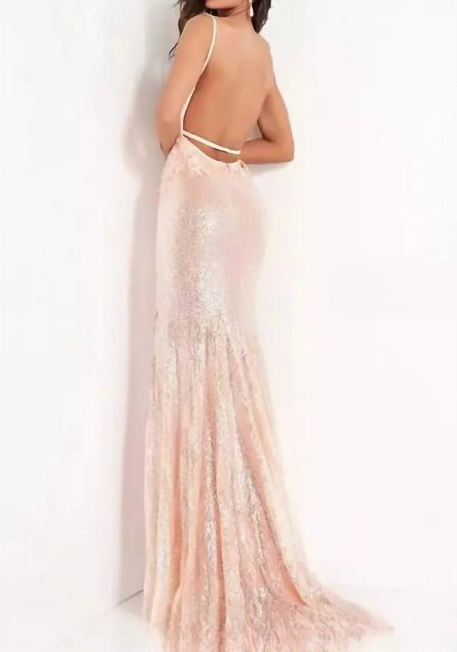 Jovani - Open Back Fitted Sequins Dress